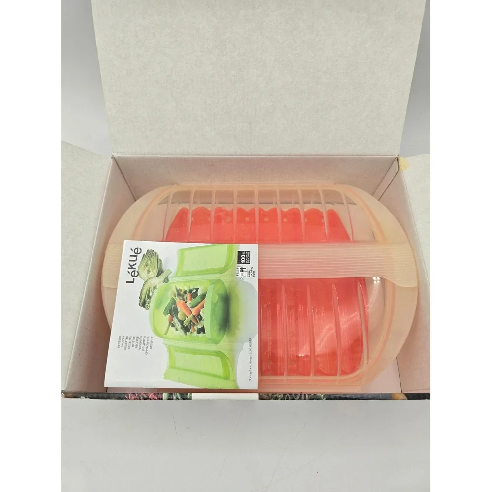 Lekue Silicone Steam Case with Tray and Cookbook Healthy Microwave Steamer Set